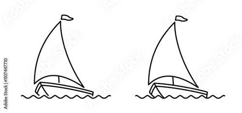 Cartoon sailboat and flying birds. sail boat line pattern. ship, fishing boats sign. Water transport concept. Maritime yacht boat. Water wave. Sailing ship for fun and holiday sports.