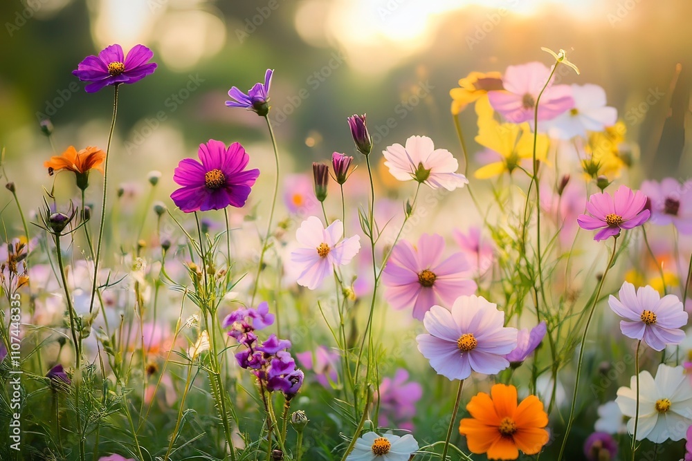 Fototapeta premium Art flowers in the morning in an English park with generative ai