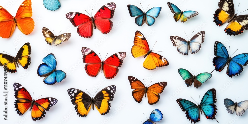 Fototapeta premium Colorful butterflies on white