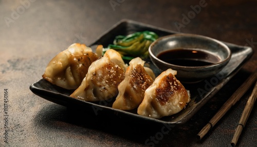 gyoza or dumplings snack with soy sauce  photo