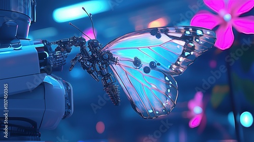 Mechanical Butterfly and Robotic Interaction - Imagined with AI photo