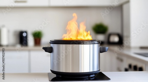 Small kitchen goes up in flames due to slow cooker malfunction photo