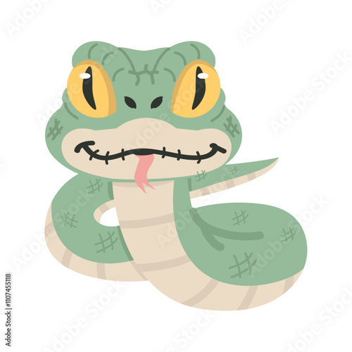 Cute cartoon green snake animal illustration