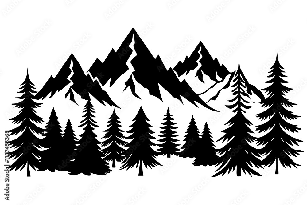Fototapeta premium Mountain and Forest Silhouettes – Bold Nature Vector Collection