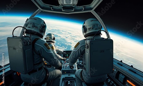 Exploring the unknown with astronauts piloting a spacecraft high above Earth in a breathtaking view of the universe