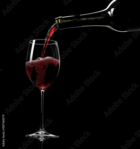 Bottle of red wine being poured into a glass on a dark background photo