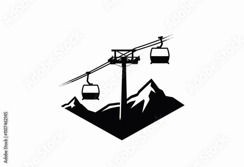 Stylish Black and White Ski Lift Logo: Ideal for Mountain Resorts and Skiing Businesses