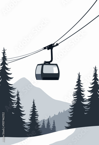 Ski Lift in the Mountains: A Minimalist Black and White Vector Logo for Outdoor Adventures