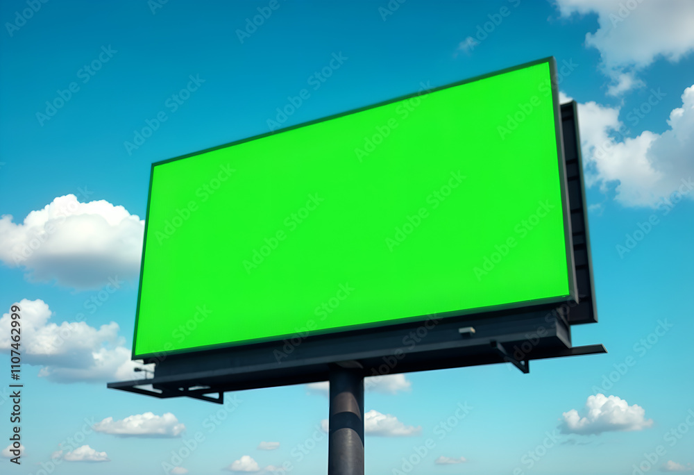 Obraz premium A green advertisement billboard in an open sky, perfect for branding and promotional use. Generative AI