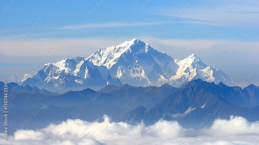 Snow-capped mountain tops shrouded in clouds and mist Snow-capped mountain tops shrouded in clouds and mist
