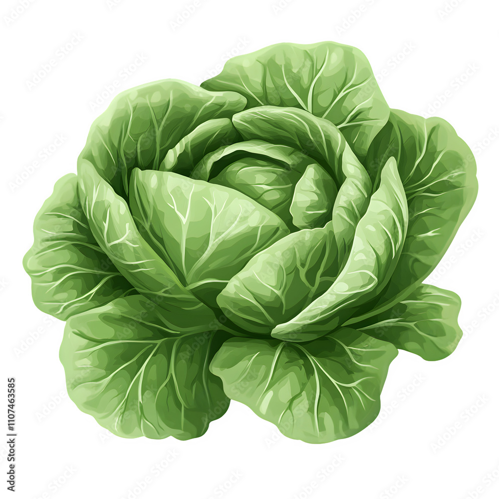 Fototapeta premium Realistic illustration of a fresh green cabbage, isolated on a transparent background, perfect for food and health-related projects