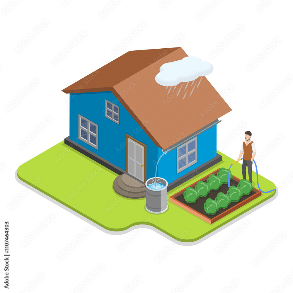 Fototapeta premium 3D Isometric Flat Illustration of Rooftop Garden. Item 2
