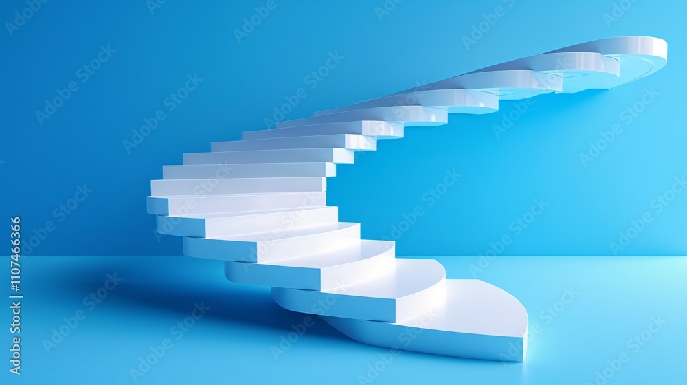 Fototapeta premium Minimalist and modern white staircase with clean lines and geometric pattern rising against a vibrant blue background creating a sense of elegance progress and