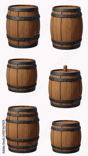 Obraz na płótnie Cartoon-style wood barrel set against a clean white backdrop for a minimalistic presentation minimal design monochromatic w salonie