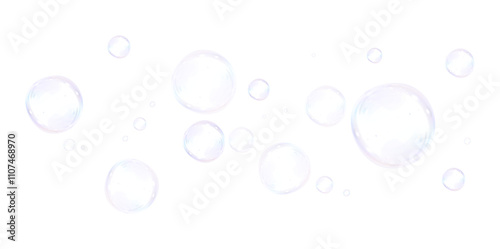 Soap bubbles on a white background, painted in watercolor. PNG	