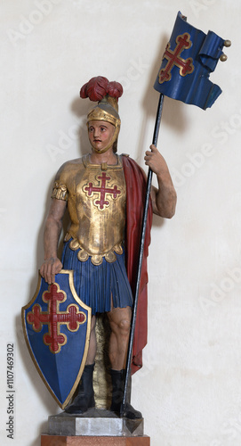 Fotografi ANNECY, FRANCE - JULY 10, 2022: The carved polychrome statue of St