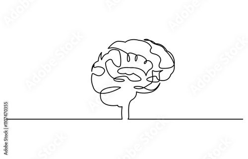 Human brain continuous one line drawing concept of Hand drawn minimalism style, Human brain continuous one line drawing of art vector illustration and intelligence outline concept.