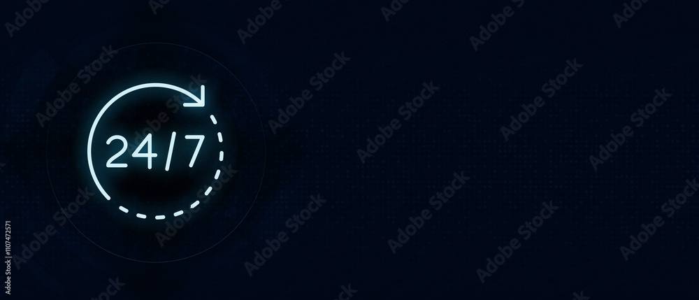 Fototapeta premium 24x7 Support refers to providing continuous, round-the-clock assistance to customers, clients, or internal teams, ensuring that help is available at any time, day or night