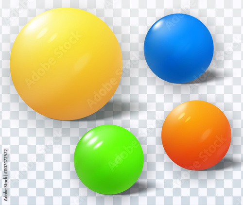Colored balls, Glossy spheres isolated on transparent background. Vector illustration.