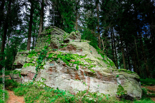 Hiking to Saustein and Proeller Summits in the Bavarian Forests Germany. photo