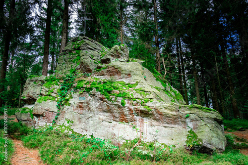 Hiking to Saustein and Proeller Summits in the Bavarian Forests Germany. photo