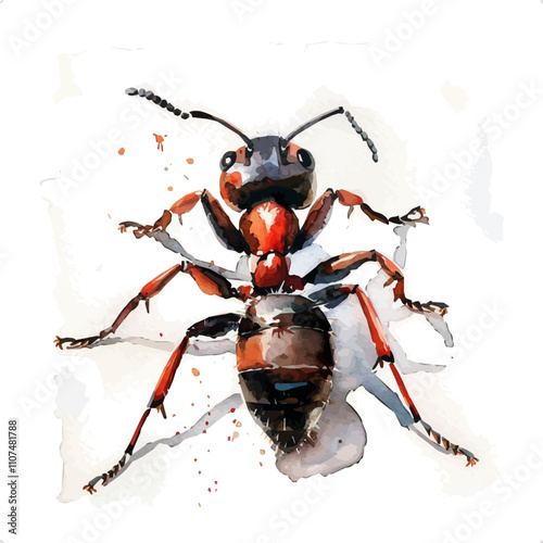 A watercolor painting of Ant, isolated on a white background. Ant vector.