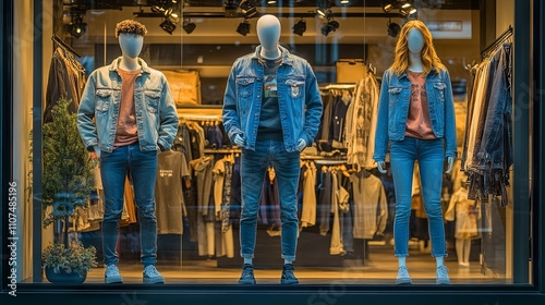 Mannequins positioned in the store window of a casual clothing shop within a shopping mall photo