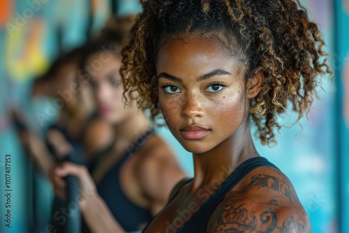 A focused female athlete lifting heavy weights in a gym, showcasing strength, determination, and dedication to fitness, with sweat highlighting her effort and intensity