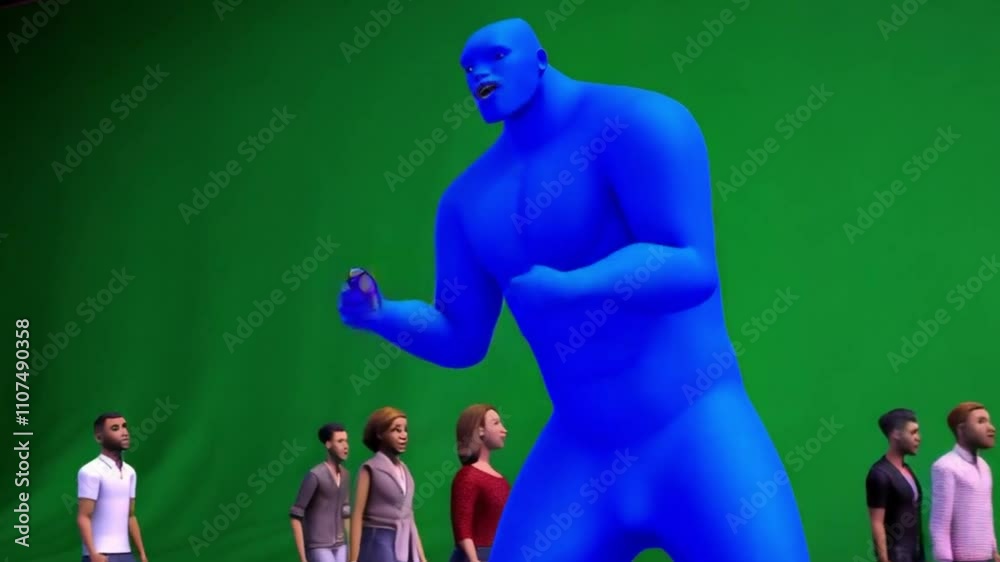 Personagem animado azul grande.