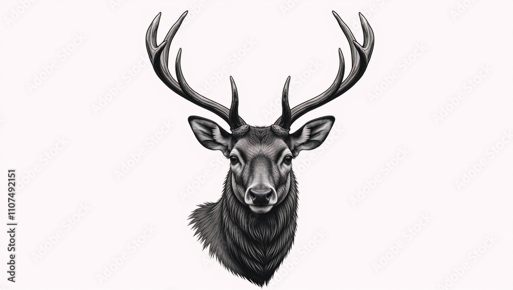 Naklejka premium A sleek black reindeer against a pristine white backdrop in line art design ideal for t-shirts graphics or patterns