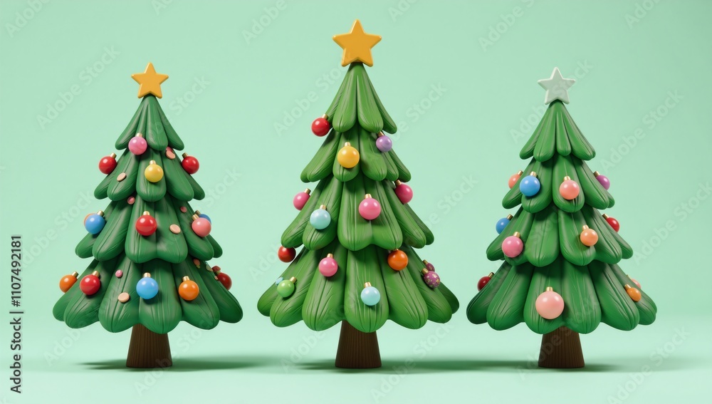 Digital illustration showcases a festive 3D cartoon Christmas tree against a holiday-themed backdrop