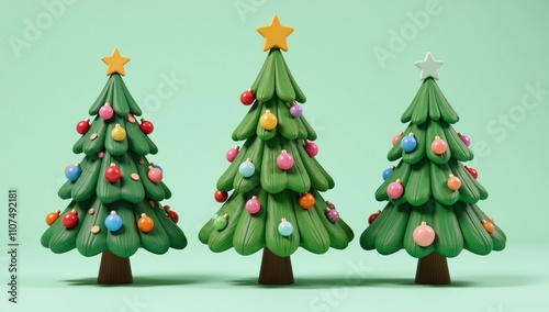 Digital illustration showcases a festive 3D cartoon Christmas tree against a holiday-themed backdrop