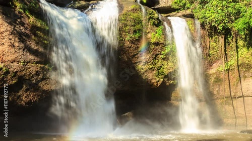 A time lapse footage of Heaw Suwat waterfall at Khao Yai National Park, Thailand. 4k 3840x2160, medium shot and tilt down.