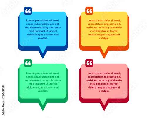 Set of communication quote box frame templates. Colorful speech bubble. Vector illustration.