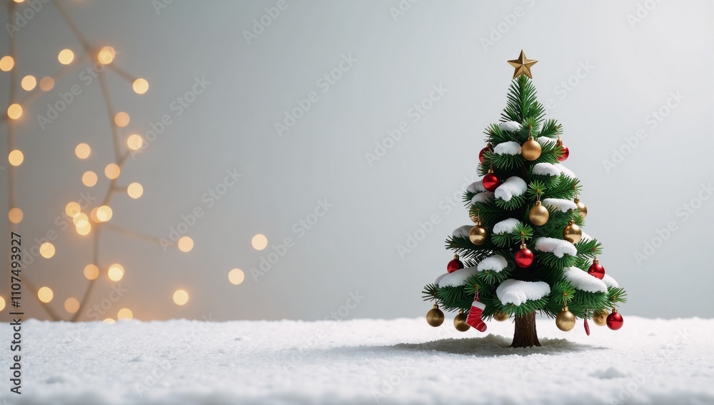 Minimalist Christmas tree illustration featuring a beautiful cartoon-style Christmas-themed winter design