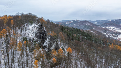 winter in the mountains. Jehla rock in Ceska kamenice, Czech republic. photo