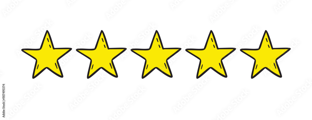 Fototapeta premium Five stars rating doodle icon. Gold star icon hand drawn isolated on a white background 