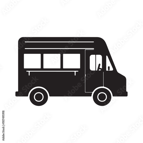 Food truck van silhouette vector illustration