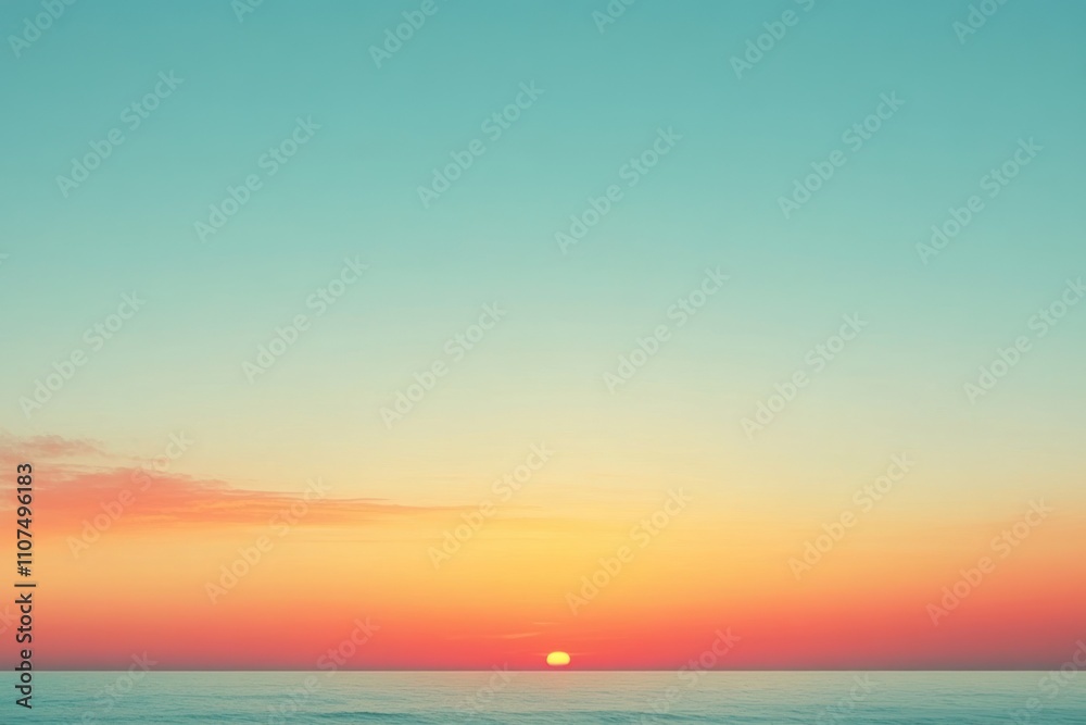 Fototapeta premium Serene sunset over calm ocean; vibrant orange, pink, and teal sky.