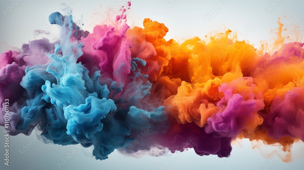 Fototapeta premium Happy Holi colorful background. Festival of colors, colorful rainbow holi paint color powder explosion isolated white