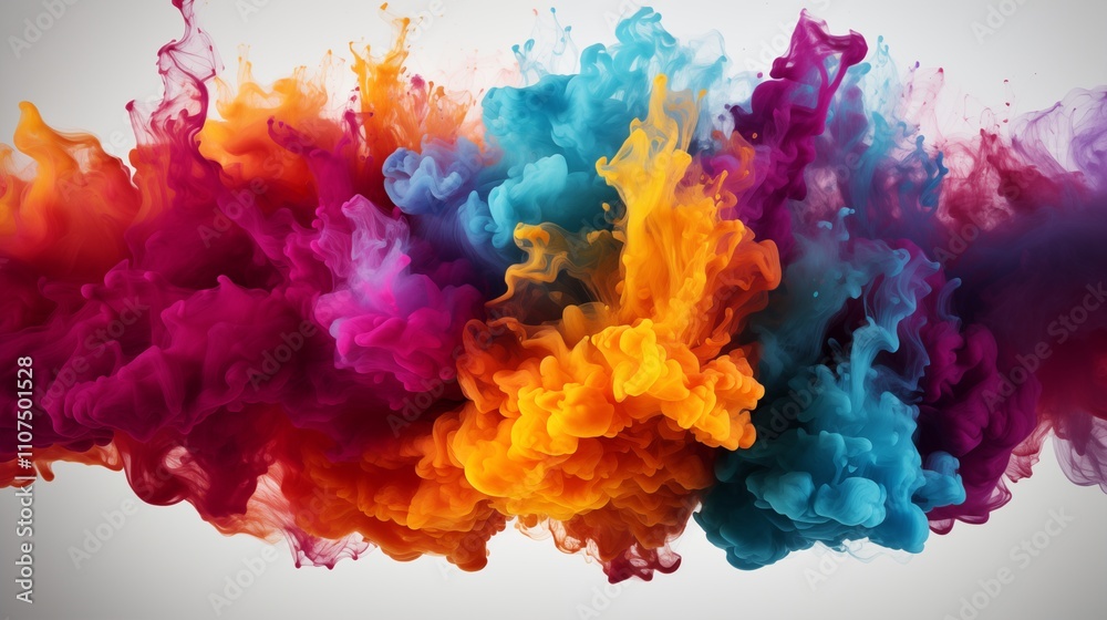 Fototapeta premium Happy Holi colorful background. Festival of colors, colorful rainbow holi paint color powder explosion isolated white