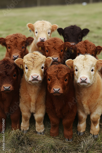 Adorable group of calves in various shades of red and cream.