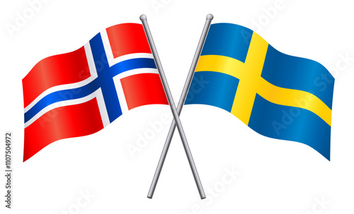 norway and sweden flags in relationship alliance or versus crossed vector isolated on transparent background