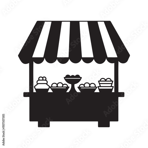 Fruit market stall silhouette vector illustration