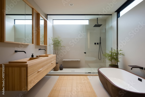 Minimalist Zen Bathroom-a bathroom with a tub and a shower