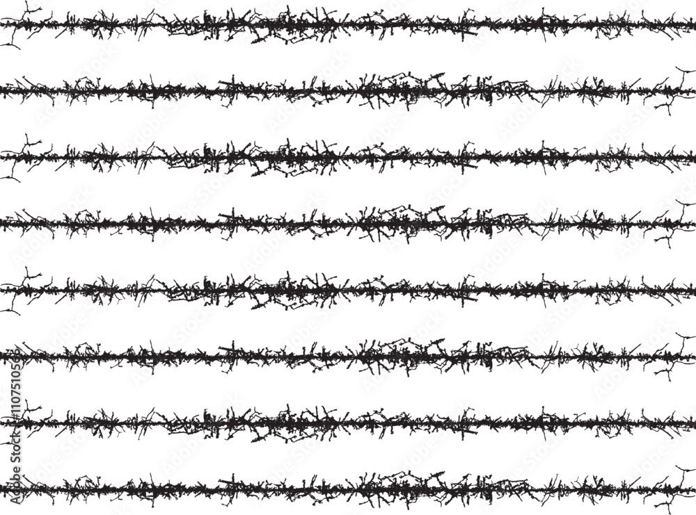 Fototapeta premium a set of black and white lines, a set of black and white lines with branches, barbed wire seamless pattern, 