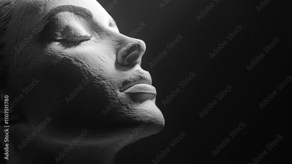 Serene woman's face, monochrome, close-up. (1) Serene woman's face, monochrome, close-up. (1)