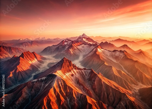 Aerial View of a Minimalist Mountain Range in Red and Beige Hues with Soft Gradients for Serene Landscape Photography photo