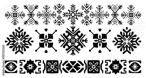 Black-and-White Folk Borders Vector Collection Inspired by Nordic and Scandinavian Design