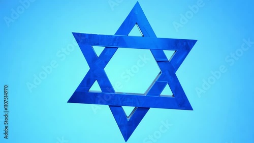 Blue Star of David with glowing light effect in the background. 4k Video footage photo